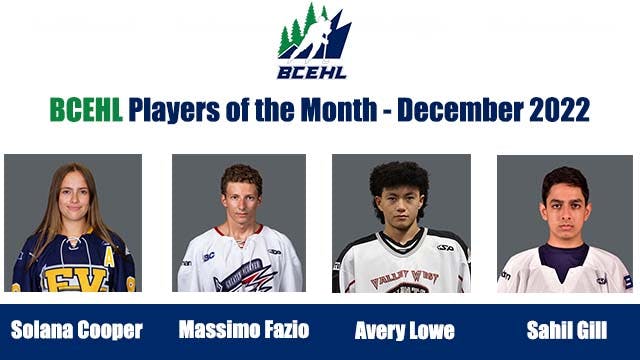 BCEHL PLAYERS OF THE MONTH - DECEMBER 2022 image